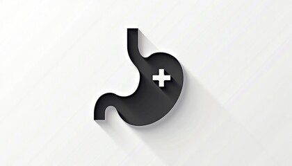 Stomach silhouette with medical cross icon in minimalist design  