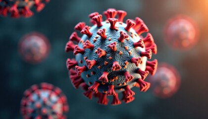 Coronavirus pathogen model with spiky proteins on dark background  