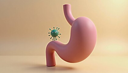 Stylized stomach with virus illustration in colorful design  