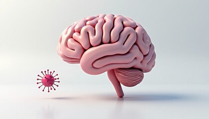 Brain with virus illustration in a minimalist and colorful style  