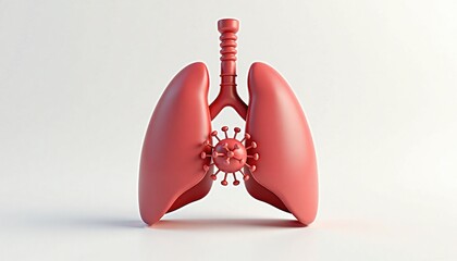 Human lungs with virus illustration in red color on white background  