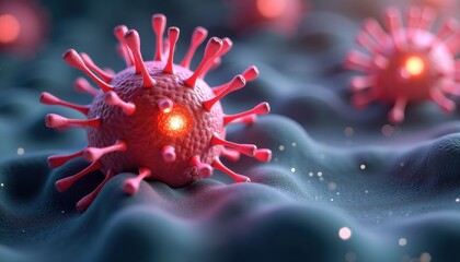 3D rendering of virus cells in microscopic view with colorful details  