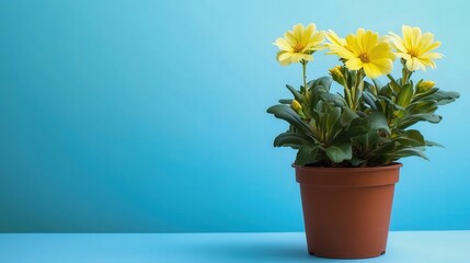 Yellow Flowers in a Brown Pot