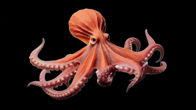 Vibrant octopus with extended tentacles animation isolated asset, transparent 4K video, alpha channel, ProRes 4444