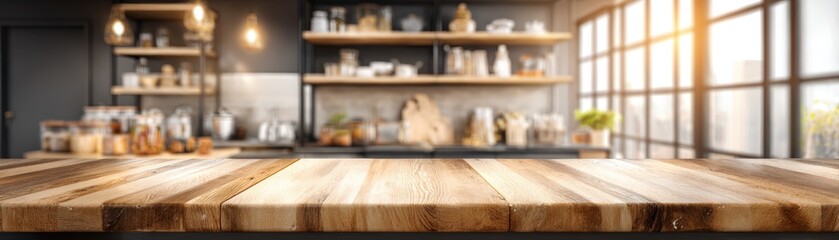 Bright Modern Kitchen Interior with Large and Shelves Filled with Culinary Items and Natural Sunlight Illumination