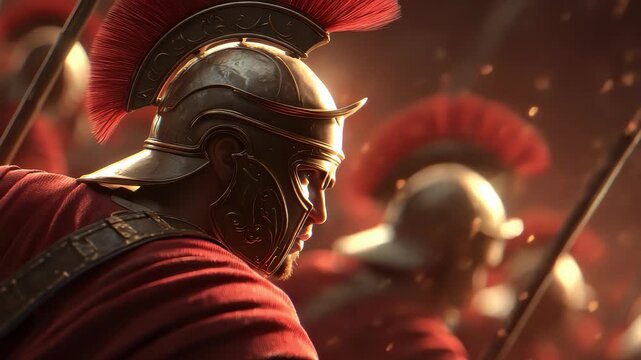 Ancient Roman Legion Soldiers Solemnly Arrayed Ready for Battle