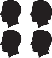 Four black human head profile silhouettes male