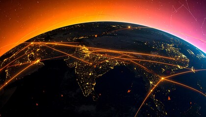 Global network of connections overlaid on a night Earth