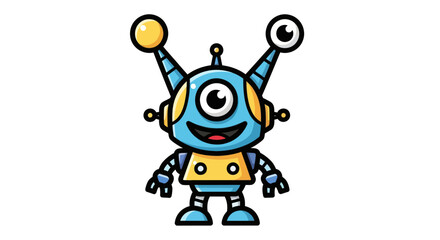 Cheerful One-Eyed Blue Robot Cartoon Character.