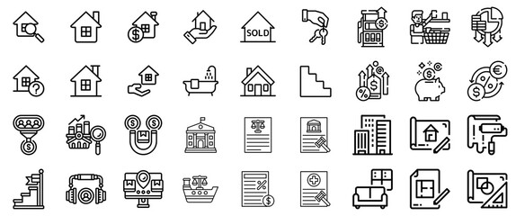 Real Estate and Finance Icons: Houses, Money, Law, and Business Concepts