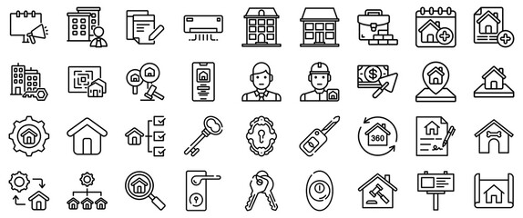 Real Estate Icons: Buildings, Keys, Money, and More