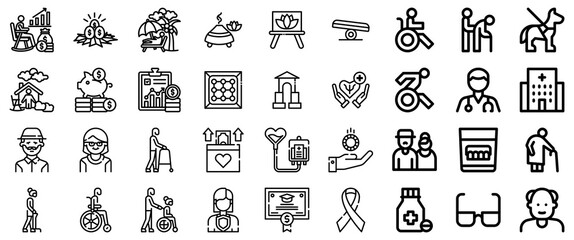 Senior Care, Health, and Financial Icons: A Comprehensive Collection