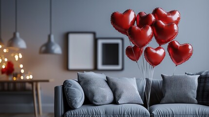 Heart balloons on couch