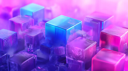 Abstract colorful cubes background with dynamic lighting and pixelated texture
