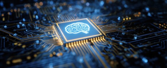 The microchip representing artificial intelligence and digital connectivity in technology.