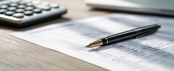 The pen rests on essential financial documents on a workspace.