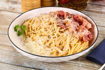 Italian pasta Carbonara - spaghetti with bacon
