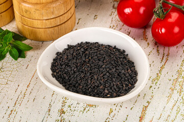 Black sesame seeds in the bowl