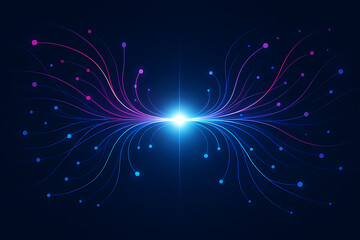 Abstract glowing data network visualization with neon lines radiating from central point representing digital connections