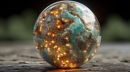 Futuristic Earth Globe with Circuit Board Patterns and Glowing Lights for Technology Concepts