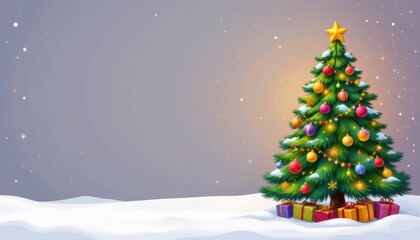 Obraz premium create a cheerful cartoon style image featuring a christmas tree decorated with traditional holiday ornaments and lights