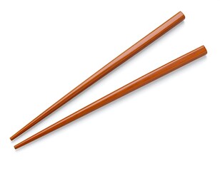 Pair of orange chopsticks on white