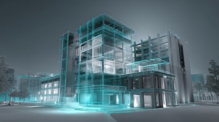Advanced smart building technology concept featu transparent digital infrastructure and modern architecture design