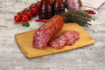 Italian pork Salchichon sausage with slices