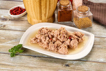 Canned tuna fish in the bowl