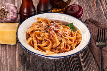 Italian pasta bolognese with beef minced meat