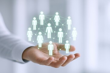 Human Resources Concept: Hand Holding Abstract People Network Representing Connection, Teamwork, and Social Structure