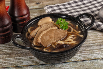 Japanese Ramen soup with duck