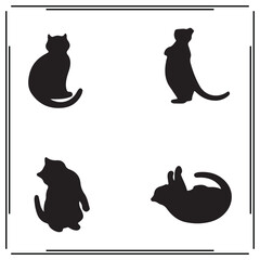 Fluffy Cat Silhouettes Set - Black Icons of Cute Cats in Various Poses - Vector Illustration for Pet Lovers, Animals, and Education