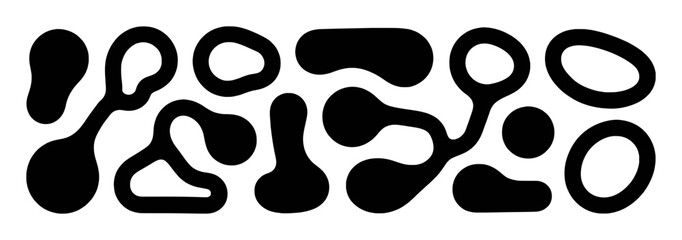 Abstract Black Organic Shapes Connected on White Background