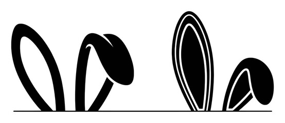 Obraz premium Black and white illustration of bunny ears peeking over a line