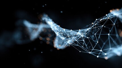 Abstract Digital Network Connection Structure on Black Background - Visualization of Data, Artificial Intelligence