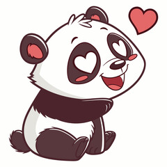 Cute cartoon panda with hearts in its eyes and a heart floating above its head expressing love and affection