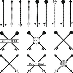 Drum Major Baton Silhouette File, Marching Band Set SVG, Black and white vector Illustration
