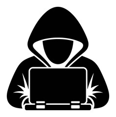 Silhouette of a Hacker in a Hooded Sweatshirt Using a Laptop Computer