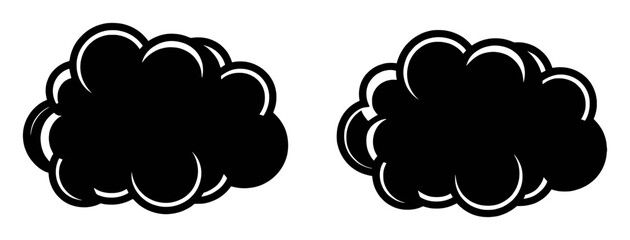 Two Black Comic Book Style Clouds with White Outline on White Background