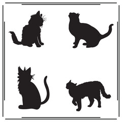 Cat Silhouettes Set - Black Icons of Cats in Different Poses - Simple Vector Illustrations for Pet Lovers, Animal, and Education