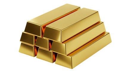 Stack of Shiny Gold Bars on Transparent Background