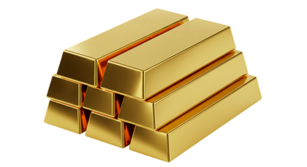Stack of Shiny Gold Bars on Transparent Background