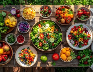 Nutritious Meal Prep: Overhead View of Mixed Greens and Ingredients