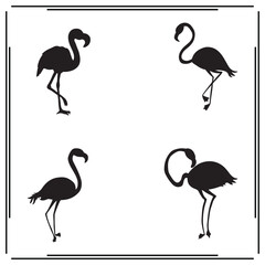 Flamingo Silhouettes Set - Black Icons of Flamingos in Various Poses - Simple Vector Illustrations for Nature, Wildlife, and Education