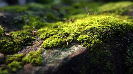 Lush Green Moss on Rock Surface