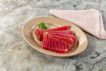 Raw red tuna sashimi slices