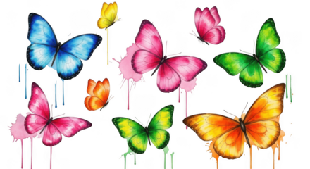 Colorful butterfly collection isolated on transparent background