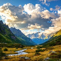 Naklejka premium Mountain valley at sunset (2)