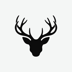 Naklejka premium Download a bold deer head silhouette with symmetrical antlers. Minimalist, clean, and versatile design perfect for logos, wall art, and nature graphics.